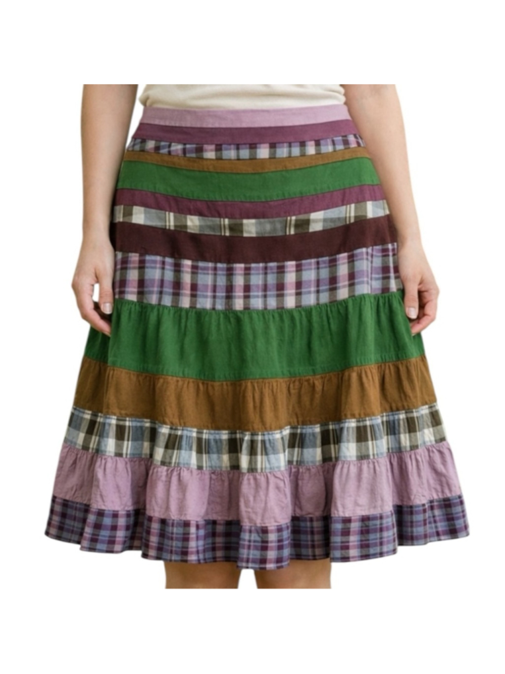 Calypso Sz M Silk Patchwork A-Line Tiered Lined Skirt